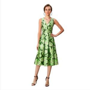 EShakti Floral Print Green Midi Dress, size 14 NEW